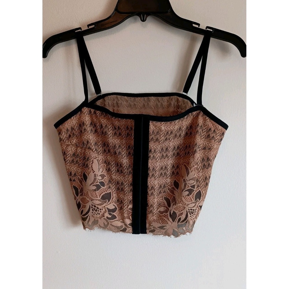 Aerie Lace Corset Bra Top Sz L NWT Tan Black Bustier Crop - Picture 2 of 10